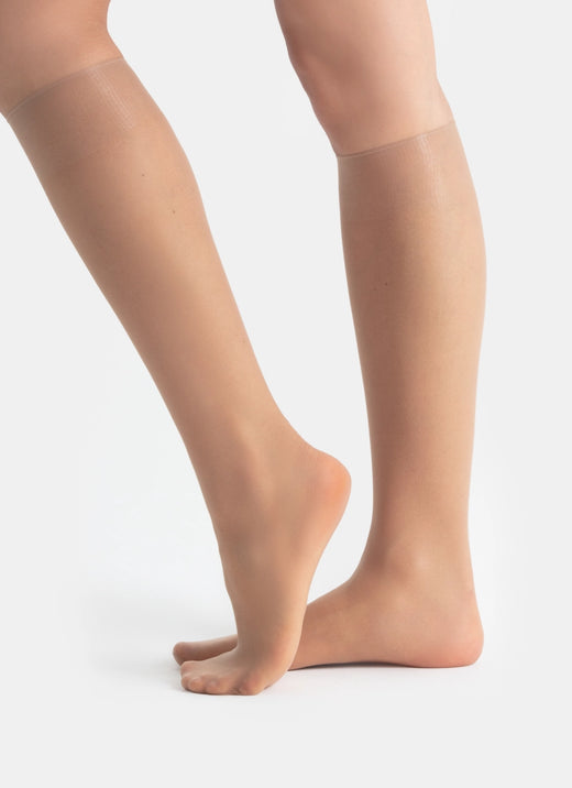 5er-PACK: Kniestrümpfe mit transparenter Spitze | nadotec TEBE | 8 DEN beige